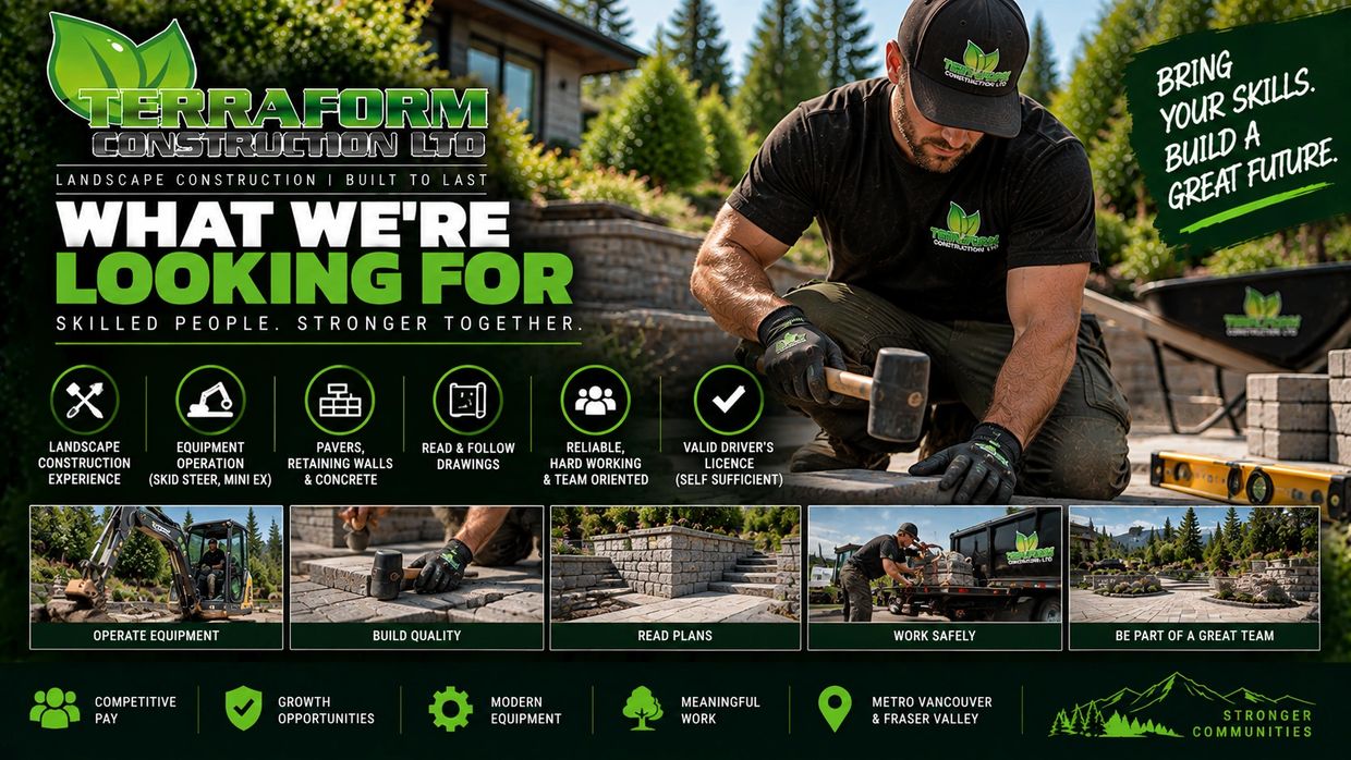 Skills and qualifications for experienced hardscape and paver installer jobs with Terraform Construc
