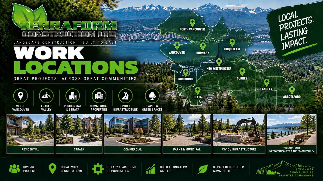 Landscape construction work locations across Metro Vancouver and the Fraser Valley for Terraform Con