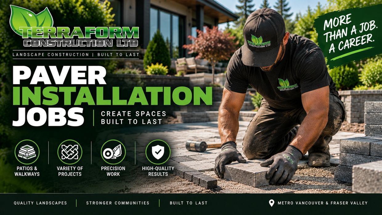 Experienced paver installer building patios and walkways for Terraform Construction in Metro Vancouv