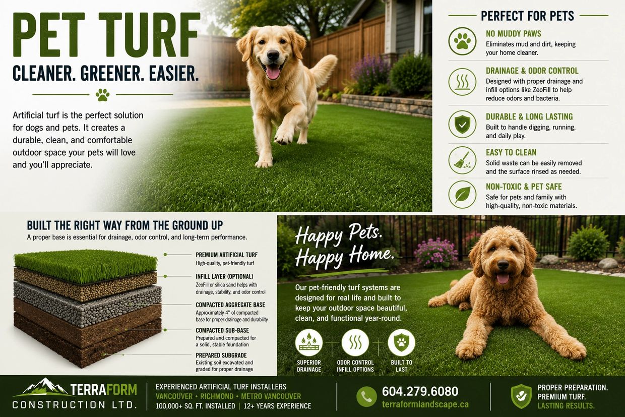 Pet-friendly artificial turf for dogs with proper drainage and durable installation in Vancouver BC.