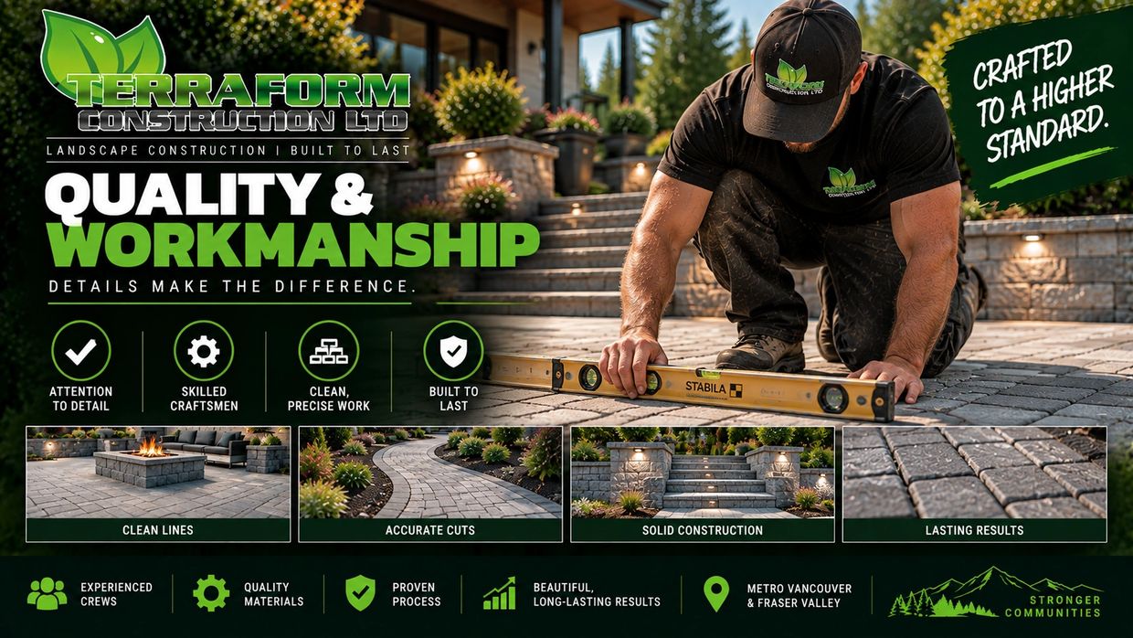 Quality hardscape workmanship with precise paver installation and finishing for Terraform Constructi
