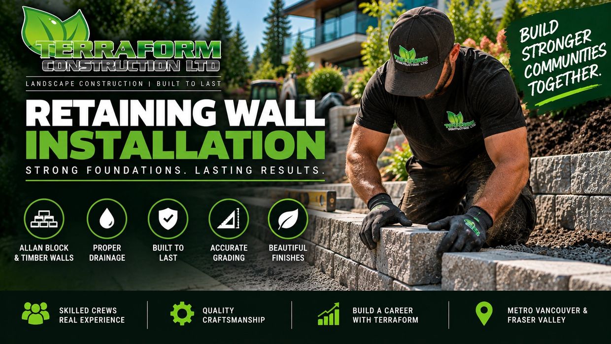 Retaining wall installation experience with Allan Block, drainage and grading for Terraform Construc