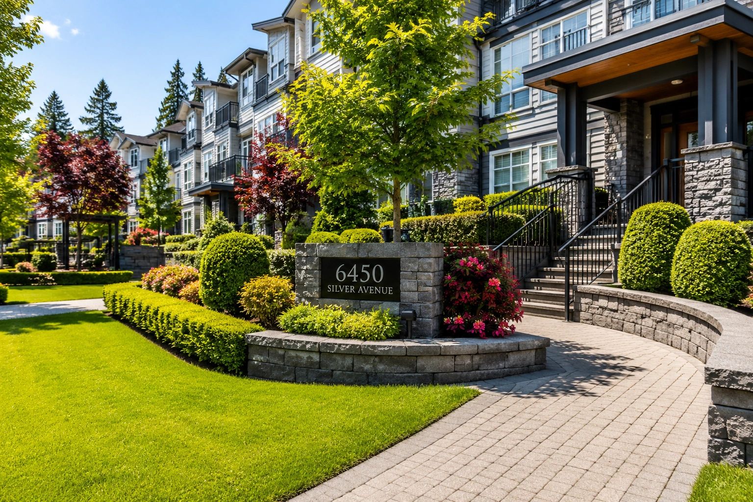Strata landscape maintenance services in Burnaby BC featuring townhouse complex landscaping