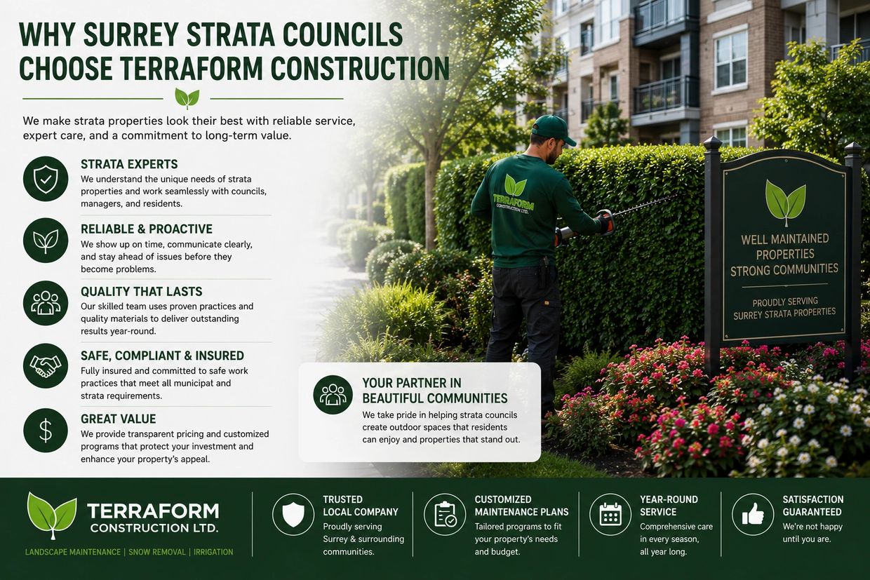 Why Surrey strata councils choose Terraform Construction featuring professional strata landscape mai