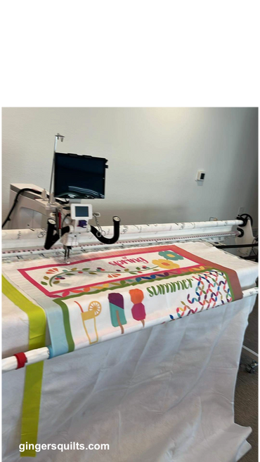 Long arm quilting machine in action