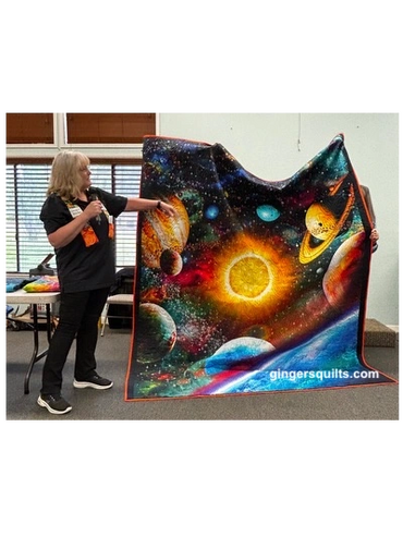 Ginger with custom space quilt