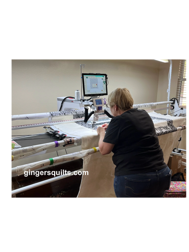 Client with long arm quilting machine