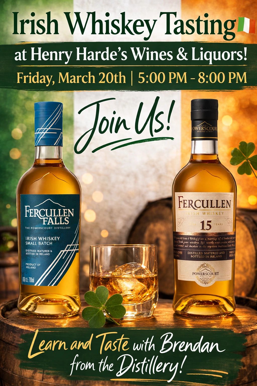 Taste and learn about Fercullen Irish Whiskey at Harde’s !