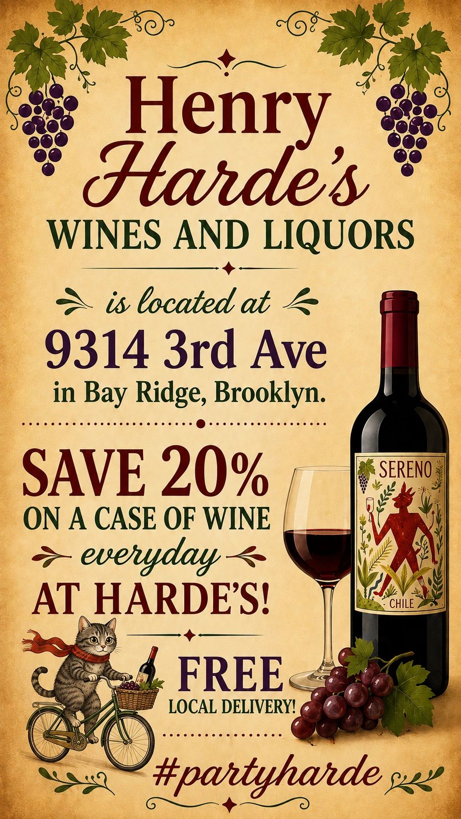 Save 20% on a case of wine! Free local delivery!