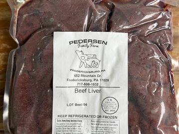 Packaged beef liver from Pedersen Family Farm in Fredericksburg, PA.