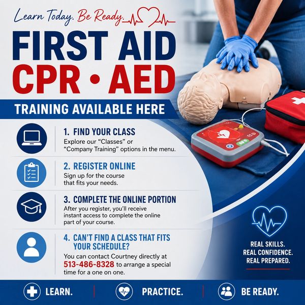 First Aid, CPR, and AED training available with online registration and in-person classes.