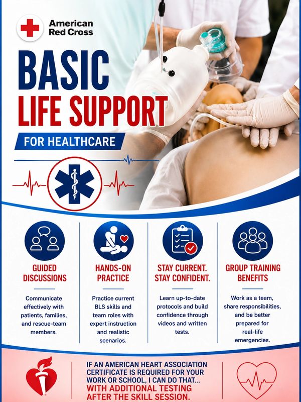 American Red Cross Basic Life Support course poster for healthcare providers.