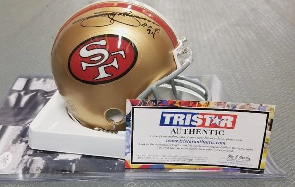 JIMMY JOHNSON AUTOGRAPH SAN FRANCISCO 49ERS MINI HELMET HOF 94