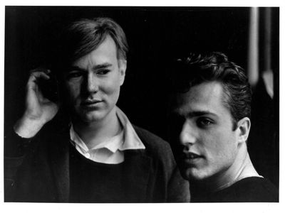 Black &  White photo of Andy Warhol and his assistant, Gerard Malanga