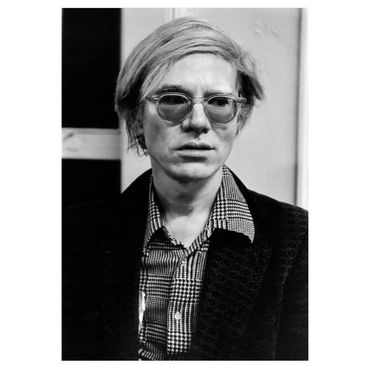Black and white photo of Andy Warhol taken by Gerard Malanga