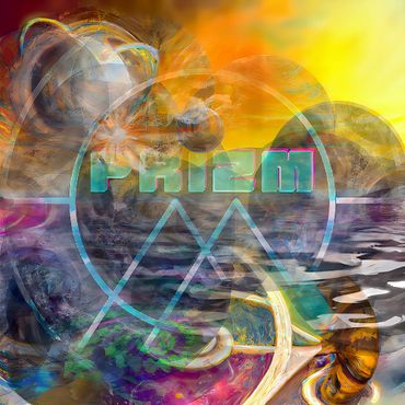 Abstract colorful artwork featuring the word 'PRISM' with geometric shapes and vibrant hues.