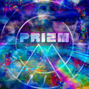 Vibrant abstract art with the word 'PRIZM' and geometric mountain shapes.
