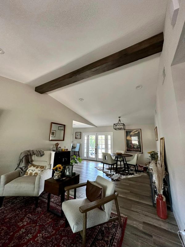 Fake wood ceiling beam made custom for ridge