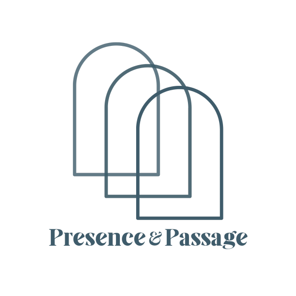 Logo with three arches and text 'Presence & Passage'.