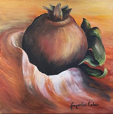 Title: Pomegranate in Burnt Sienna
Size 10  x 10  inches
Canvas Wrap, Ready to Hang
Price: $50