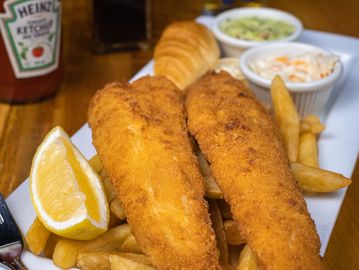 Lake Erie pickerel with fries and a pint of beer