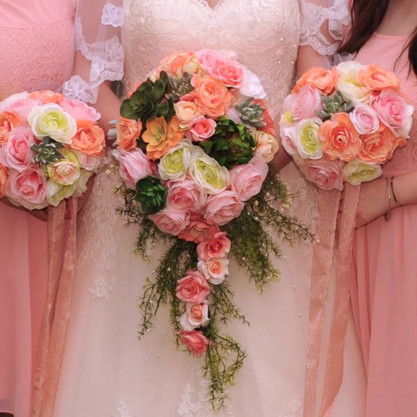 wedding bouquets with pink dresses