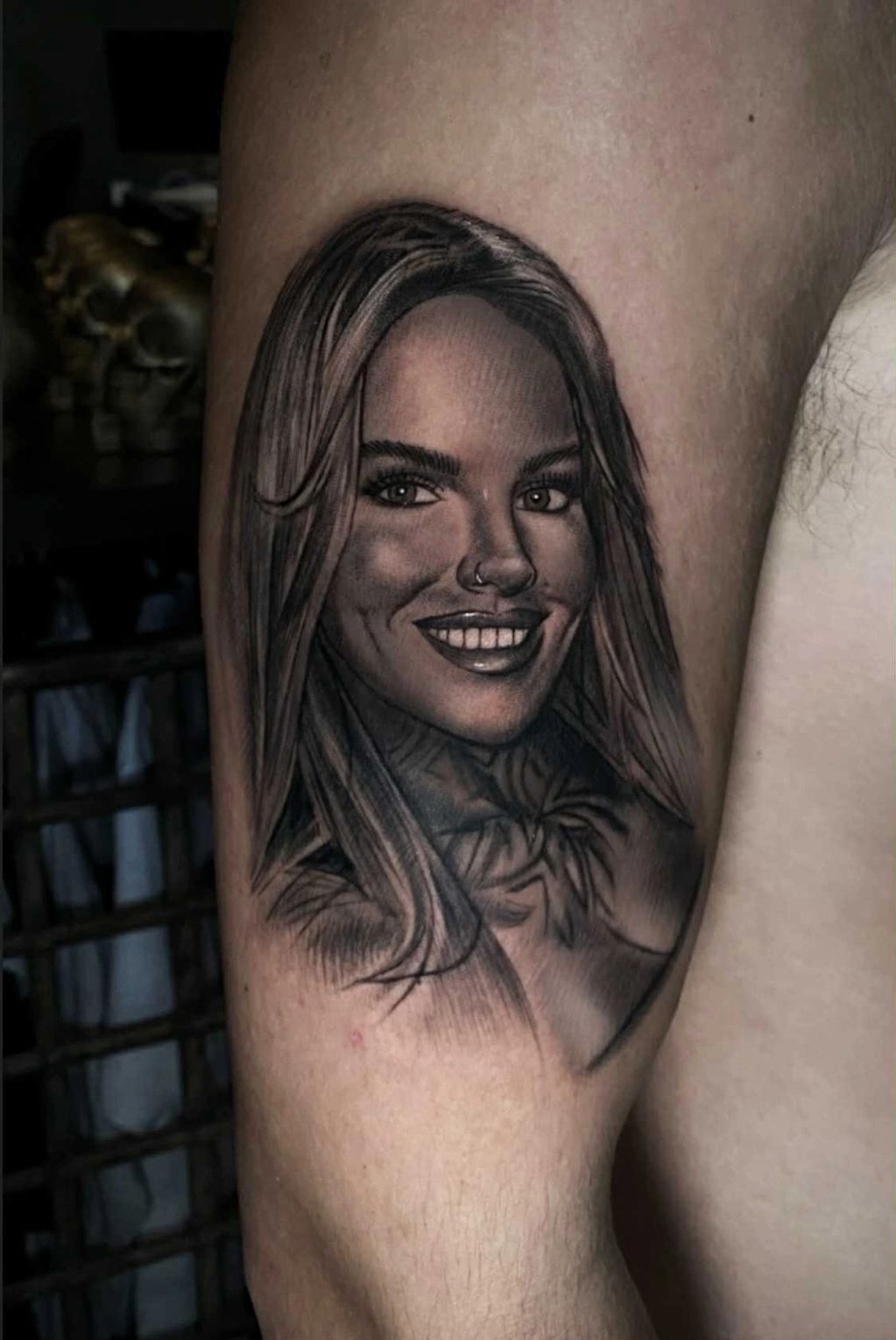 Realistic tattoo Personal Portrait in black and grey Donny's own Tattoo Studio