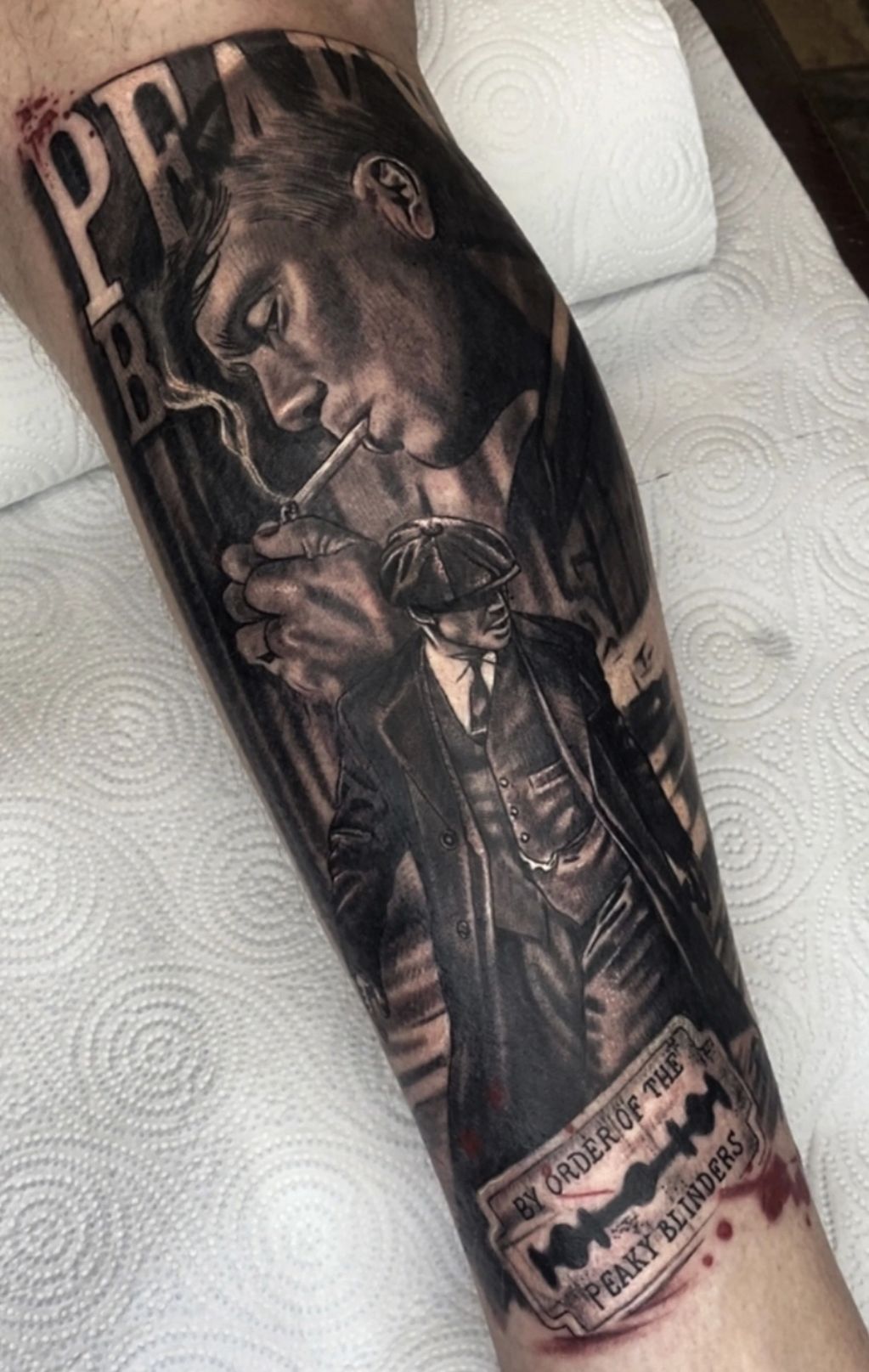Realistic tattoo Peaky Blinders characters and themes in black and grey Donny's own Tattoo Studio tattoo studio
