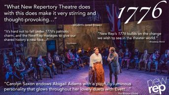 Poster of the cast of 1776 at New Repertory Theater with reviews