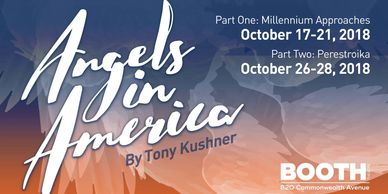Poster announcing the show Angels in America at the Booth Theatre in Boston