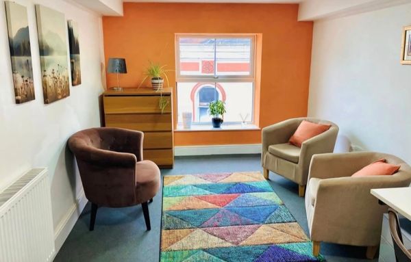 Warm and welcoming counselling room for face to face sessions