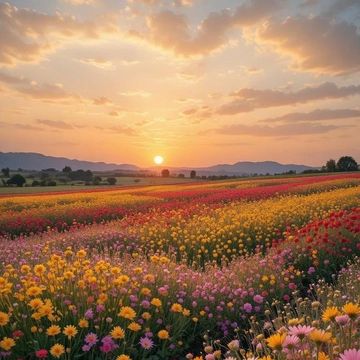 Flowers, sunset, meadow, spring, summer, photography