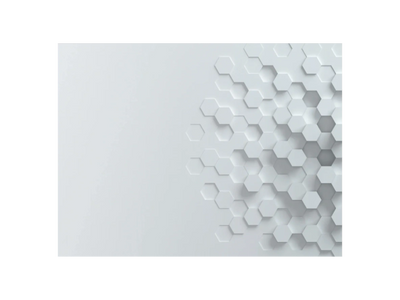White 3D hexagonal pattern on a light gray background.