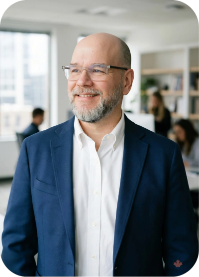 Smiling middle-aged man in business attire in an office setting.
