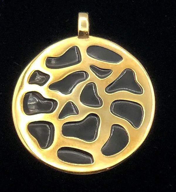 Black vitreous enamel leopard pendant with 18k vermeil treatment