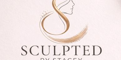 Elegant logo featuring a woman's profile with gold brushstroke for Sculpted by Stacey.