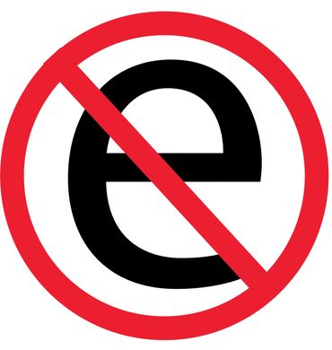 the letter e with a red circle and line over it, as if to say "no e"