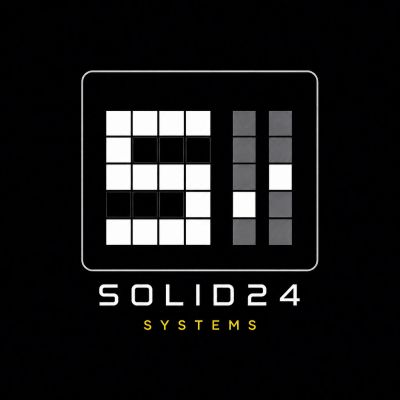 Logo of Solid24 Systems with pixelated design.