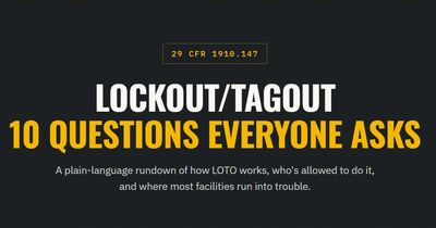 Infographic title about Lockout/Tagout with 10 key questions explained.