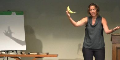 Christie holding a banana