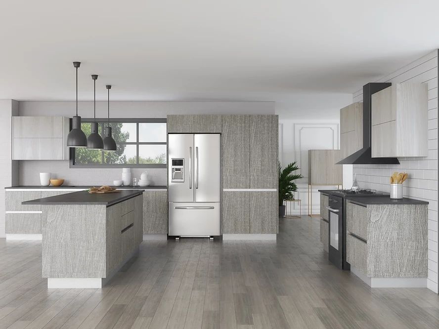 Grey Laminate and White Gloss Kitchen Cabinets