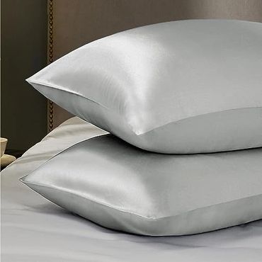 Bedsure Satin Pillowcase for Hair and Skin Queen - Silver Grey Silky Pillowcase 20x30 Inches Set of 
