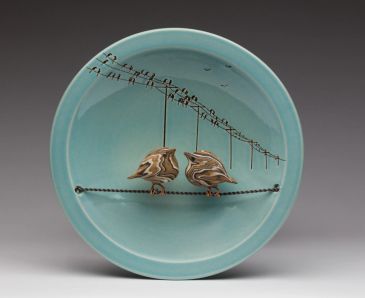 Ceramic plate with two 3d birds