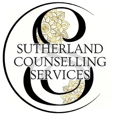 Logo with large S inset with gold mandalas and Sutherland Counselling Services on top