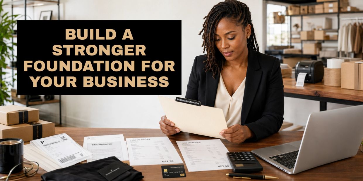 Businesswoman working to build a stronger foundation for her business.