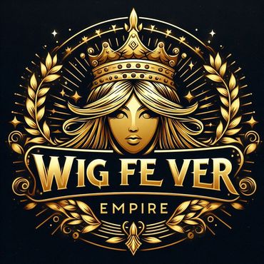 Golden logo of a crowned woman with text 'WIG FEVER EMPIRE'.