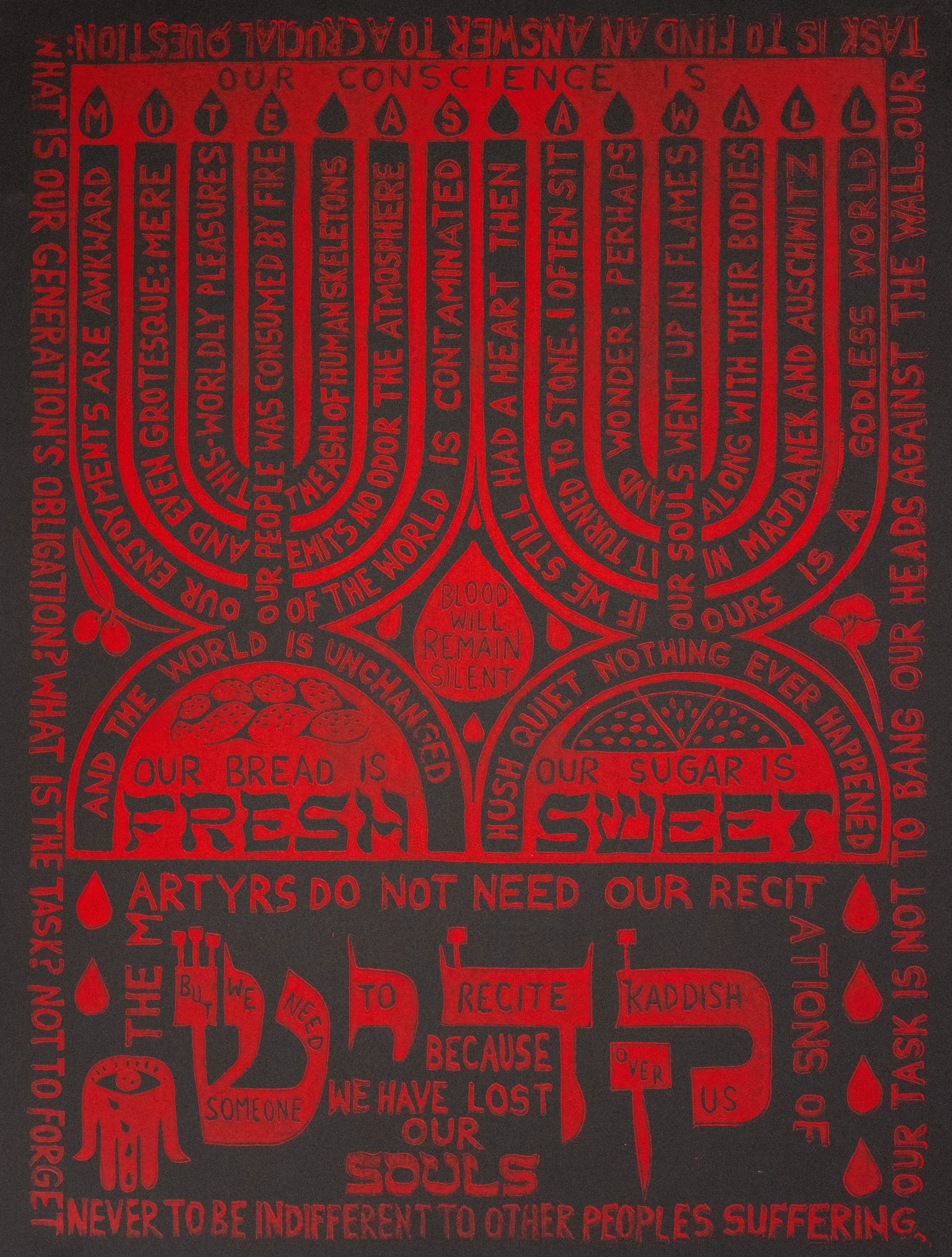 Kaddish, red on black