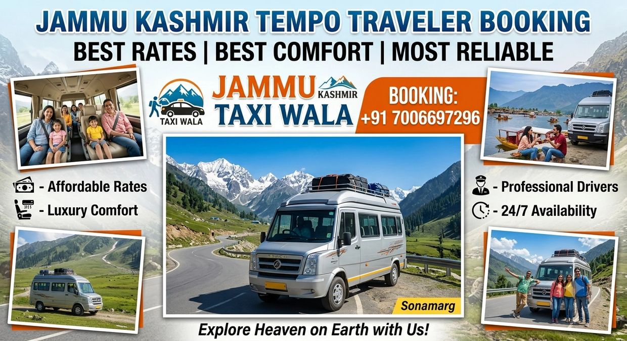 Jammu Kashmir tempo traveler booking with best rates and comfort.