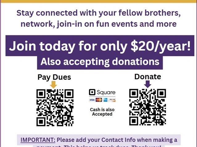 Join the Alumni Chapter for $20/year with dues and donation options via QR codes.