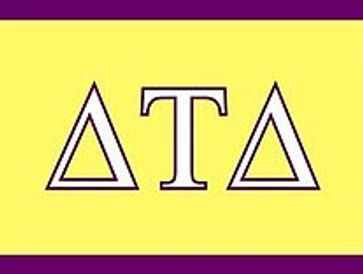 Delta Tau Delta Greek letters on a yellow background.